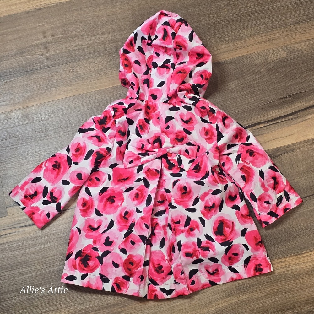 Kate Spade Girls Baby Toddler Floral Jacket Pink Rain Coat Lightweigt Lined 12Mo - Picture 3 of 7